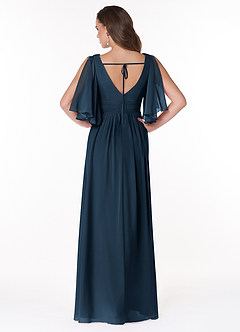 Azazie Temeka Robes de demoiselle d'honneur Robe Trapèze en Mousseline de soie Drapé Bleu Marine Foncé image6