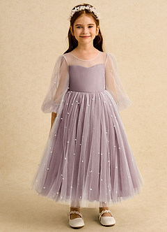 Azazie Trudy Flower Girl Dresses Vintage Mauve Ball-Gown Sweetheart Neckline Tulle Dress image6