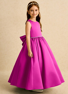 Azazie Daisies Flower Girl Dresses Fuchsia Ball-Gown Bow Matte Satin Dress image3