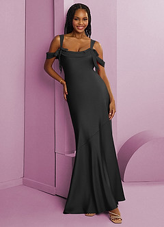 Barbie ♥ Azazie Jurken voor bruidsmeisjes Jurk van Stretch Satijn met Kolom Geplooid Zwart image8