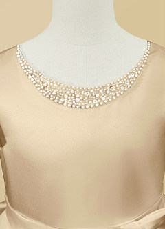 Azazie Jewel Flower Girl Dresses Champagne Ball-Gown Pleated Matte Satin Dress image8