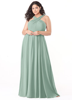 Azazie Dixie Bridesmaid Dresses Agave A-Line Halter Pleated Chiffon Dress image7