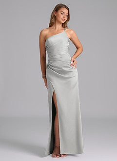 Azazie Eren Bridesmaid Dresses Silver Mermaid One Shoulder Stretch Satin Dress image5