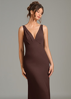 Azazie Leticia Bridesmaid Dresses Ganache Sheath Pleated Chiffon Dress image5