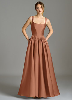 Azazie Verina Jurken voor bruidsmeisjes Jurk van Stretch Satijn met A-Lijn Geplooid Bronzeertint image3