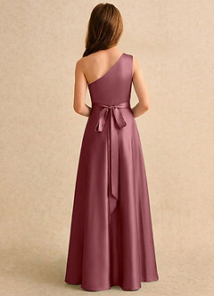 Azazie Puddles Girls Formal Robe Demoiselle D'honneur Fillette Robe Trapèze en Satin extensible Une épaule Rose Du Désert image2