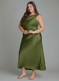 Azazie Kieryn Bridesmaid Dresses Olive Mermaid Pleated Stretch Satin Dress image9