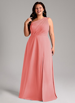 Azazie Phaedra Bridesmaid Dresses Coral A-Line One Shoulder Chiffon Dress image11