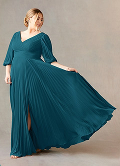 Azazie Zahara Mother of the Bride Dresses Ink Blue A-Line V-Neck Pleated Chiffon Dress image9