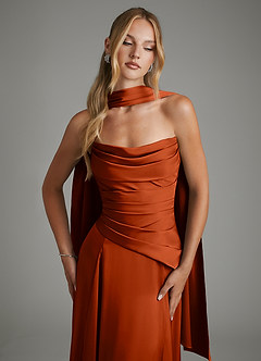 Azazie Gabriela Robes de demoiselle d'honneur Robe Trapèze en Satin extensible Corset Paprika image5