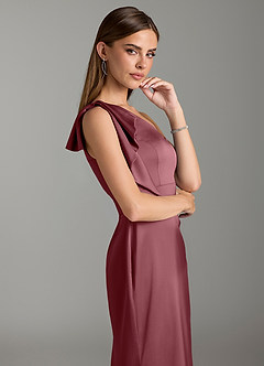 Azazie Rinna Vestidos de damas de honor Vestido de Rosa Del Desierto de Satén Elástico de Corte Sirena con Volante image6