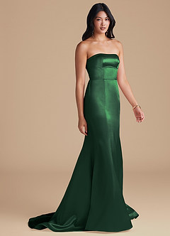 Azazie Aura Bridesmaid Dresses Dark Green Mermaid Metallic Satin Convertible Dress image5