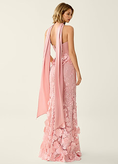 Wrensincia Pink 3D Flower Lace Satin Prom Dress image7