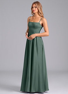 Azazie Elita Robes de demoiselle d'honneur Robe Trapèze en Satin extensible Plissée Mousse De Mer image4