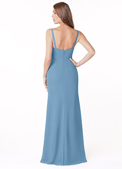 Azazie Salma Bridesmaid Dresses Steel Blue Sheath Side Slit Chiffon Dress image2