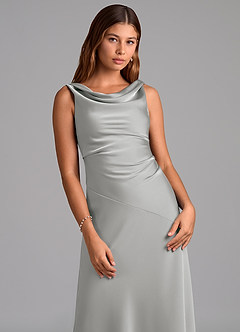 Azazie Nerine 신부 들러리 드레스 A라인 주름진 스트레치 새틴 바닥 길이 드레스 image6