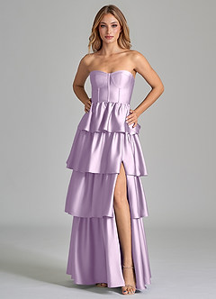 Azazie Faye Robes de demoiselle d'honneur Robe Trapèze en Satin extensible Rayé Frostiges Flieder image5
