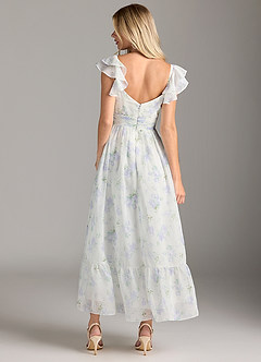 Azazie Anaya Probar vestidos en casa Vestido de Azul Vintage Floral de Gasa de Corte en A con Plisado image6
