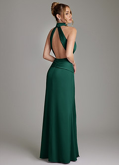 Azazie Gracelynn Robes de demoiselle d'honneur Robe Fourreau en Satin extensible Plissée émeraude image9