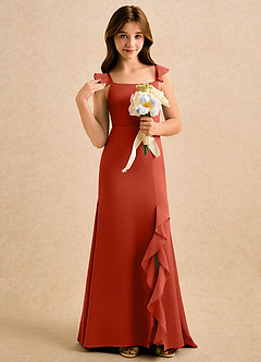 Azazie Novalie Girls Formal Flower Girl Dresses Rust Mermaid Bow Stretch Satin Dress image5