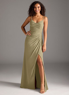 Azazie Deandra Abiti da Damigella Abito Sirena in Chiffon Plissettato Verde Muschio image1