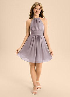 Azazie Bonnie Junior A-Linie Plissee Chiffon Kleid Dämmerung image1