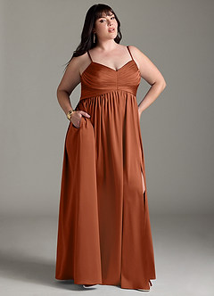 Azazie Alia Bridesmaid Dresses Cedar Rose A-Line Pleated Stretch Satin Dress image11