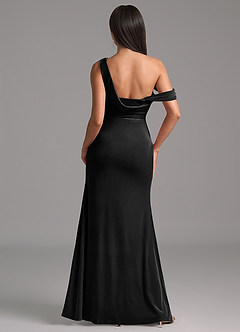 Azazie Madelyn Robes de demoiselle d'honneur Robe Fourreau en velours Ue épaule Noir image6
