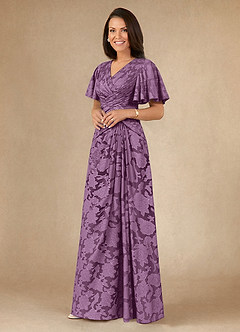 Azazie Emmeline Mother of the Bride Dresses Wisteria A-Line Pleated Floral Burnout Dress image3