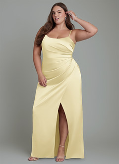 Azazie Calandra Brautjungfernkleider Etui Plissee Stretch-Satin Kleid Zitronensorbet image10
