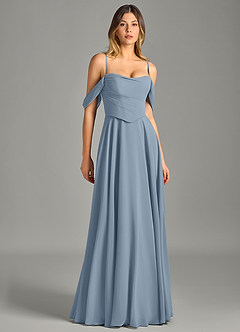 Azazie Chelsey Vestidos de damas de honor Vestido de Azul Polvoriento de Gasa de Corte en A Convertible con Vestidos sin tirantes image3