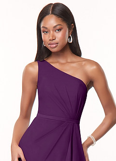 Azazie Liza Bridesmaid Dresses Grape Mermaid One Shoulder Chiffon Dress image5