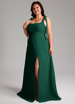 Azazie Debra Bridesmaid Dresses Emerald A-Line with Pockets Chiffon Convertible Dress image11