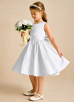 Azazie Sosie Jurken voor bloemenmeisjes A-Lijn Jurk van Mat Satijn Geplooid Wit Wit image3