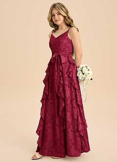 Azazie Peyton Junior Linie A Plisat Floral Burnout Lungime până la podea Domnișoară de onoare junioră Rochie image5