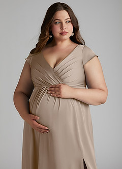 Azazie Allessia Maternity Bridesmaid Dresses A-Line Pleated Stretch Satin Floor-Length Dress image13
