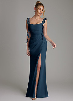 Azazie Jessamine Bridesmaid Dresses Dark Navy Mermaid Corset Chiffon Dress image4