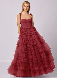 Barbie ♥ Azazie Brautjungfernkleider A-Linie Herzausschnitt Tüll Kleid Granatapfelrot image4