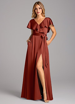 Azazie Lainey Brautjungfernkleider A-Linie mit Taschen Stretch-Satin Kleid Terrakotta image4