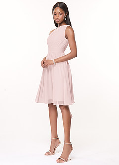 Azazie Katrina Robes de demoiselle d'honneur Robe Trapèze en Mousseline de soie Ue épaule Rose Pâle image3