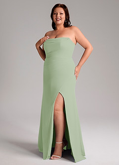 Azazie Leonis Jurken voor bruidsmeisjes Converteerbaar Jurk van Chiffon met Kolom Strapless Stoffige Salie image13