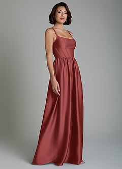 Azazie Mona Brautjungfernkleider A-Linie Korsett Stretch-Satin Kleid Terrakotta image5