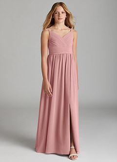 Azazie Chanel Junior Dusty Rose A-Line Sweetheart Neckline Chiffon Dress image1