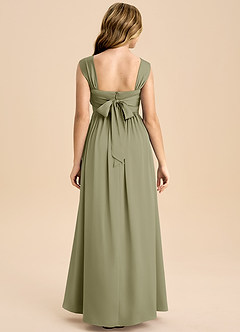 Azazie Hattie Junior Abito A-Line in Raso Elasticizzato Plissettato Pistacchio image2