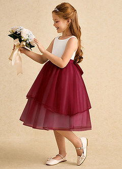 Azazie Rene vestidos de niña de las flores Vestido de Marfil Burdeos de Tul de Corte En A con Lazo image5