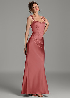 Azazie Mela Brautjungfernkleider Etui Korsett Stretch-Satin Kleid Antike Rose image4