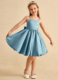Azazie Davine Flower Girl Dresses Moody Blue A-Line Spaghetti Strap Matte Satin Dress image2