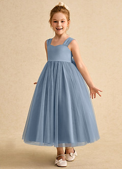Azazie Chickadee Flower Girl Dresses Dusty Blue Ball-Gown Sweetheart Neckline Matte Satin Dress image2
