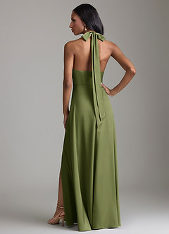 Azazie Tracie Vestidos de damas de honor Vestido de Oliva de Satén Elástico de Corte en A con Corte Lateral image2