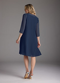 Azazie Shirley Mother of the Bride Dresses Dark Navy A-Line Scoop Pleated Chiffon Dress image2